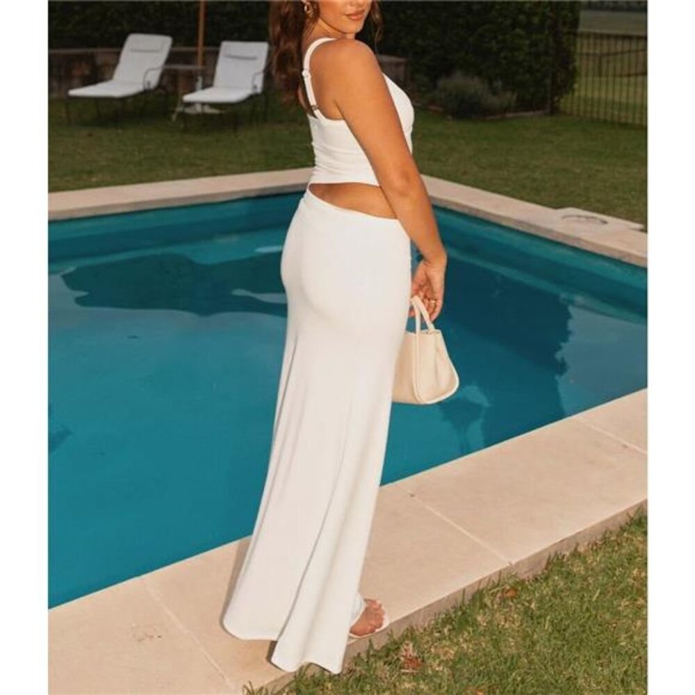 Women Sexy Maxi Dress Cut Out White - Picture 6 of 7
